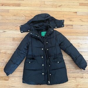 J. Crew Black Puffer Coat with Detachable Hood